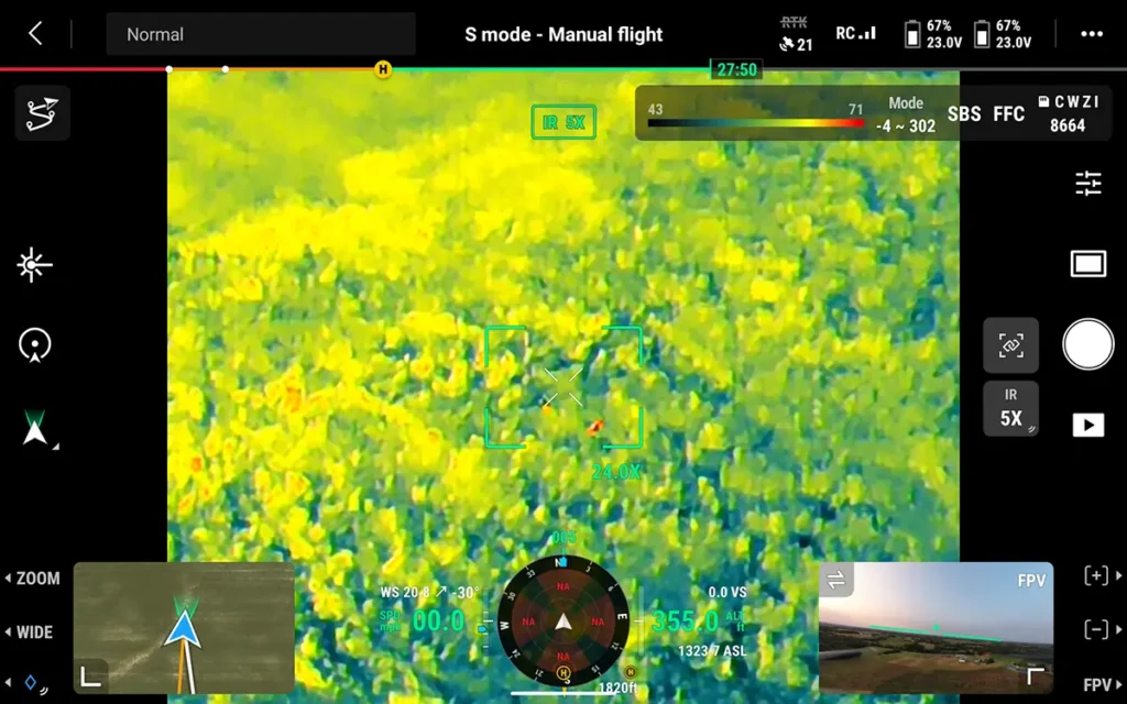 A screenshot of a drone interface while surveying a forested area. Wisco Aerial & Grounds Services provides drone imaging to all of Southern Wisconsin.