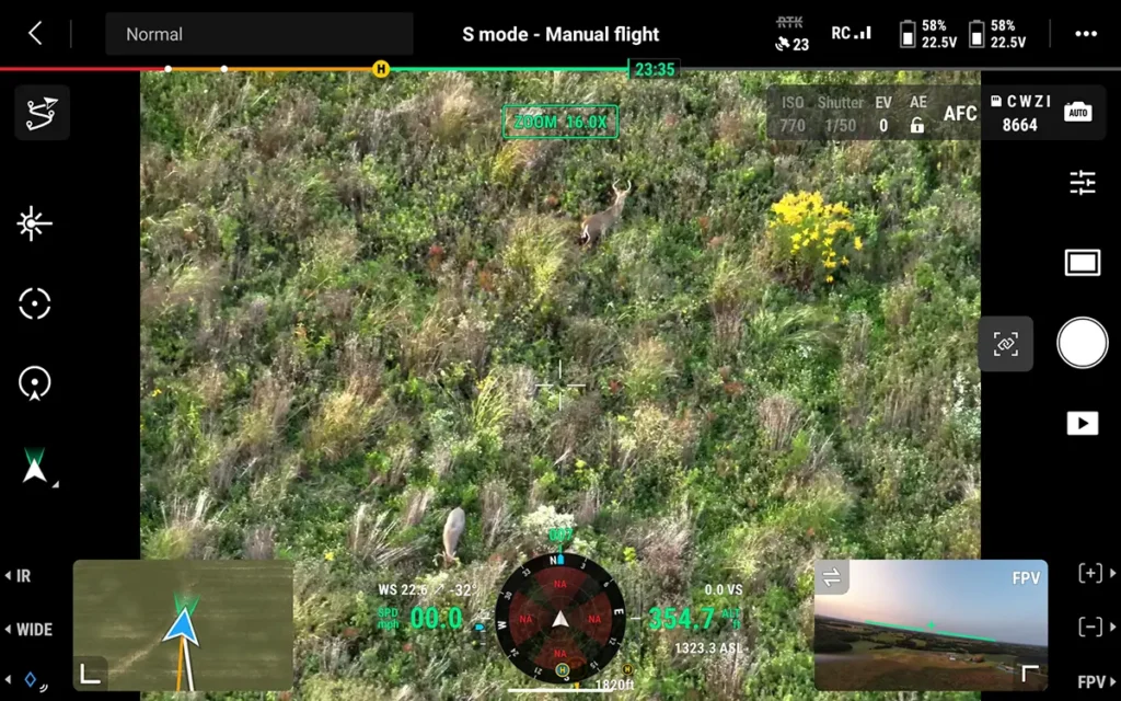 A screenshot of a drone interface while surveying a forested area. Wisco Aerial & Grounds Services provides drone imaging to all of Southern Wisconsin.